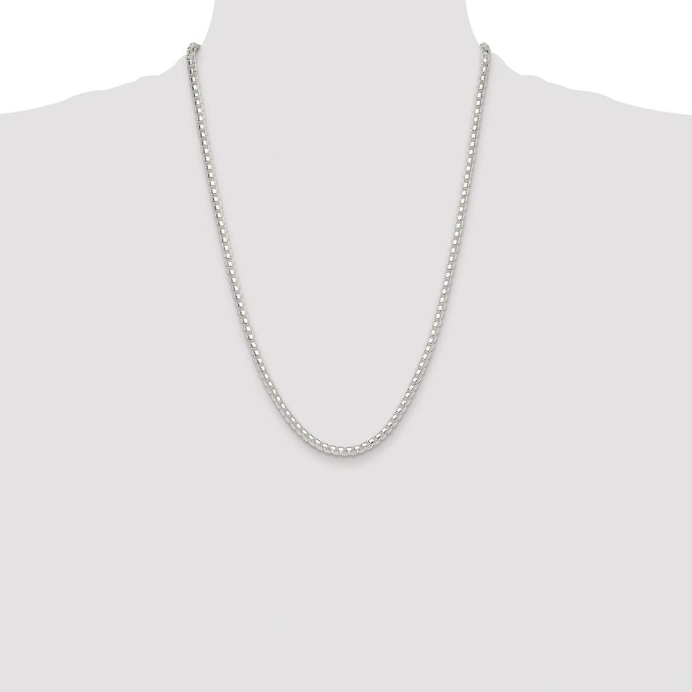 Sterling Silver 24" Box Chain with Rhodium Plating - 4mm Width by Lumare Gioia