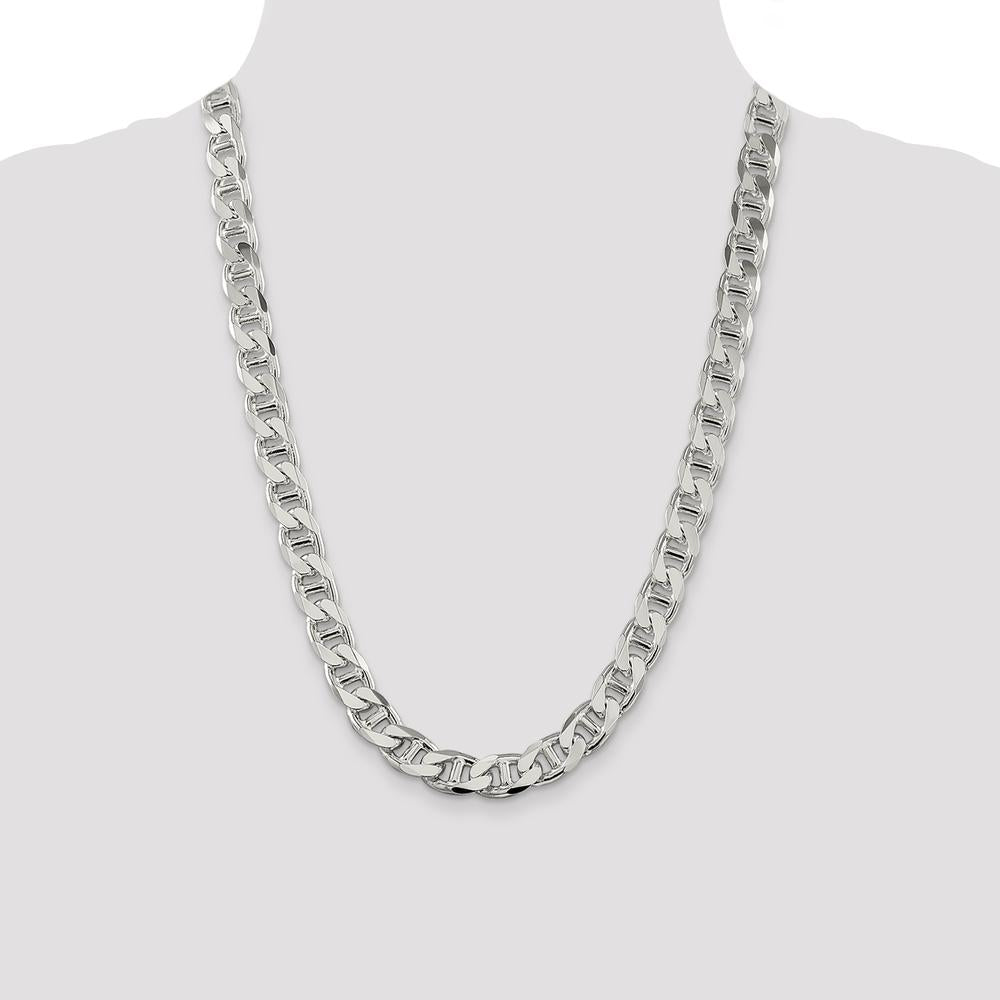 Sterling Silver 24" Diamond-Cut Flat Anchor Curb Chain - 10.5mm Width by Lumare Gioia