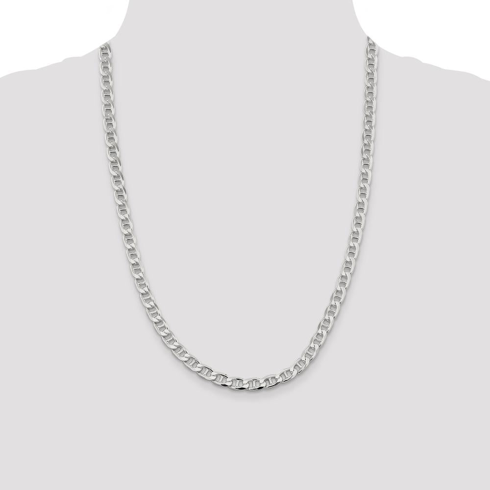 Sterling Silver 24" Diamond-Cut Flat Anchor Curb Chain - 6.5mm Width by Lumare Gioia