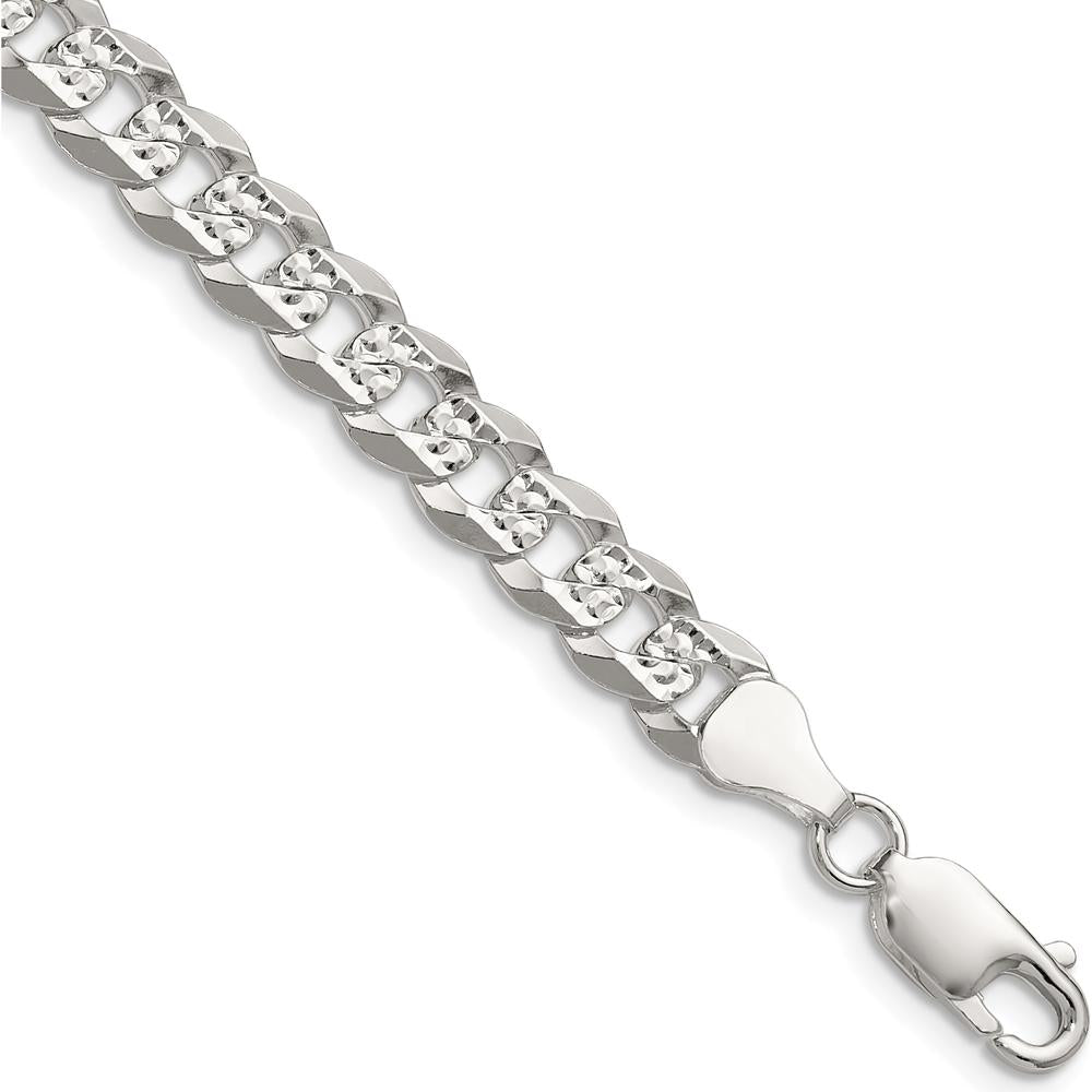 Sterling Silver 24" Diamond-Cut Flat Curb Chain Necklace - Polished Finish by Lumare Gioia