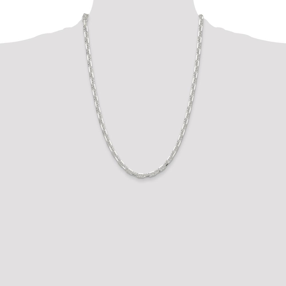 Sterling Silver 24" Diamond-Cut Mariner Link Chain with Lobster Clasp by Lumare Gioia