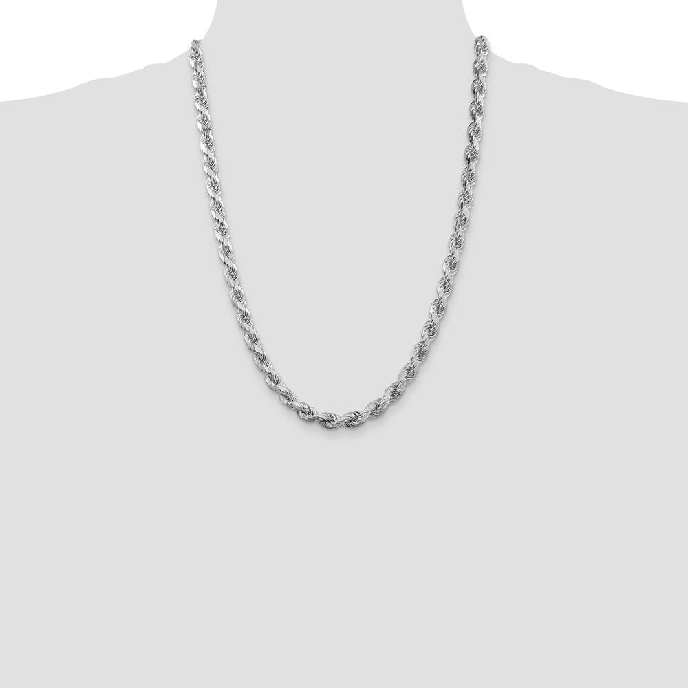 Sterling Silver 24" Diamond-Cut Rope Chain with Rhodium Plating - 6.5mm Width by Lumare Gioia
