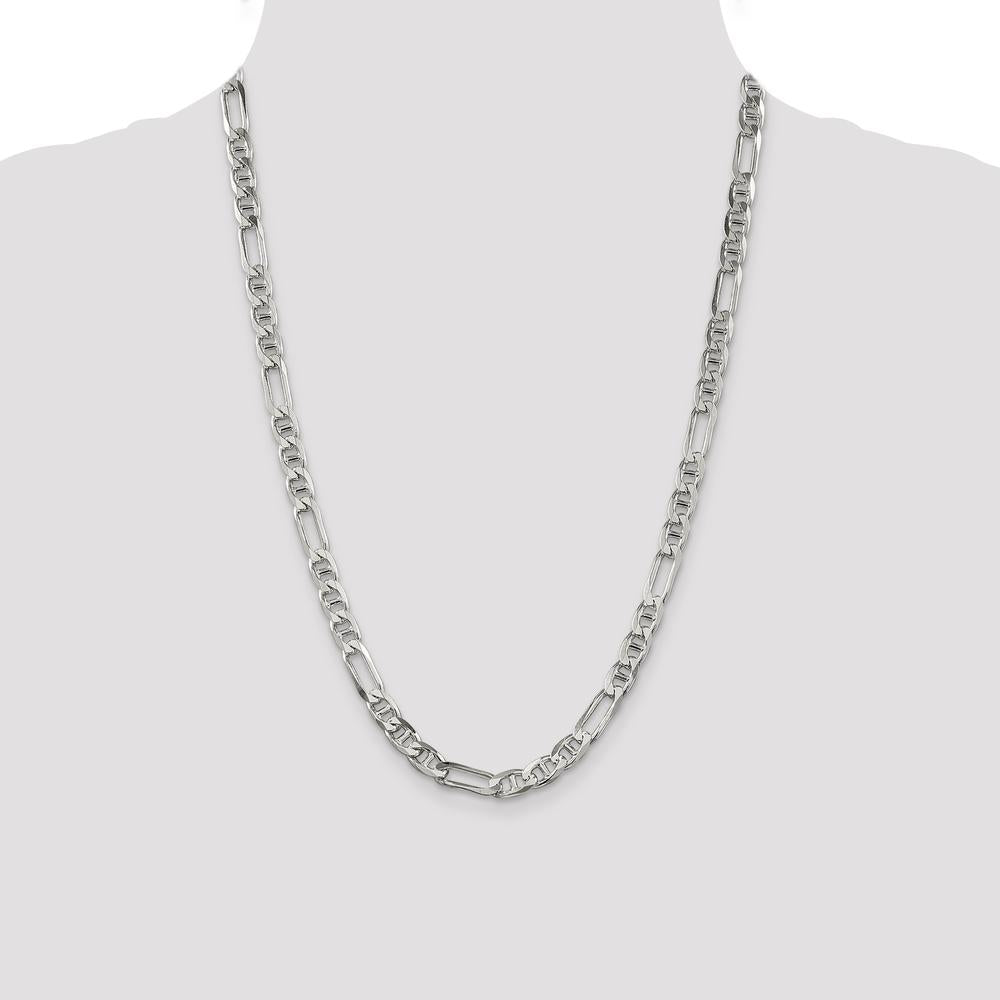 Sterling Silver 24" Figaro Anchor Chain - 6.5mm Width, Polished Finish by Lumare Gioia