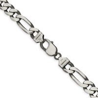 Sterling Silver 24" Figaro Chain Necklace with Antiqued Finish - 9mm Width by Lumare Gioia