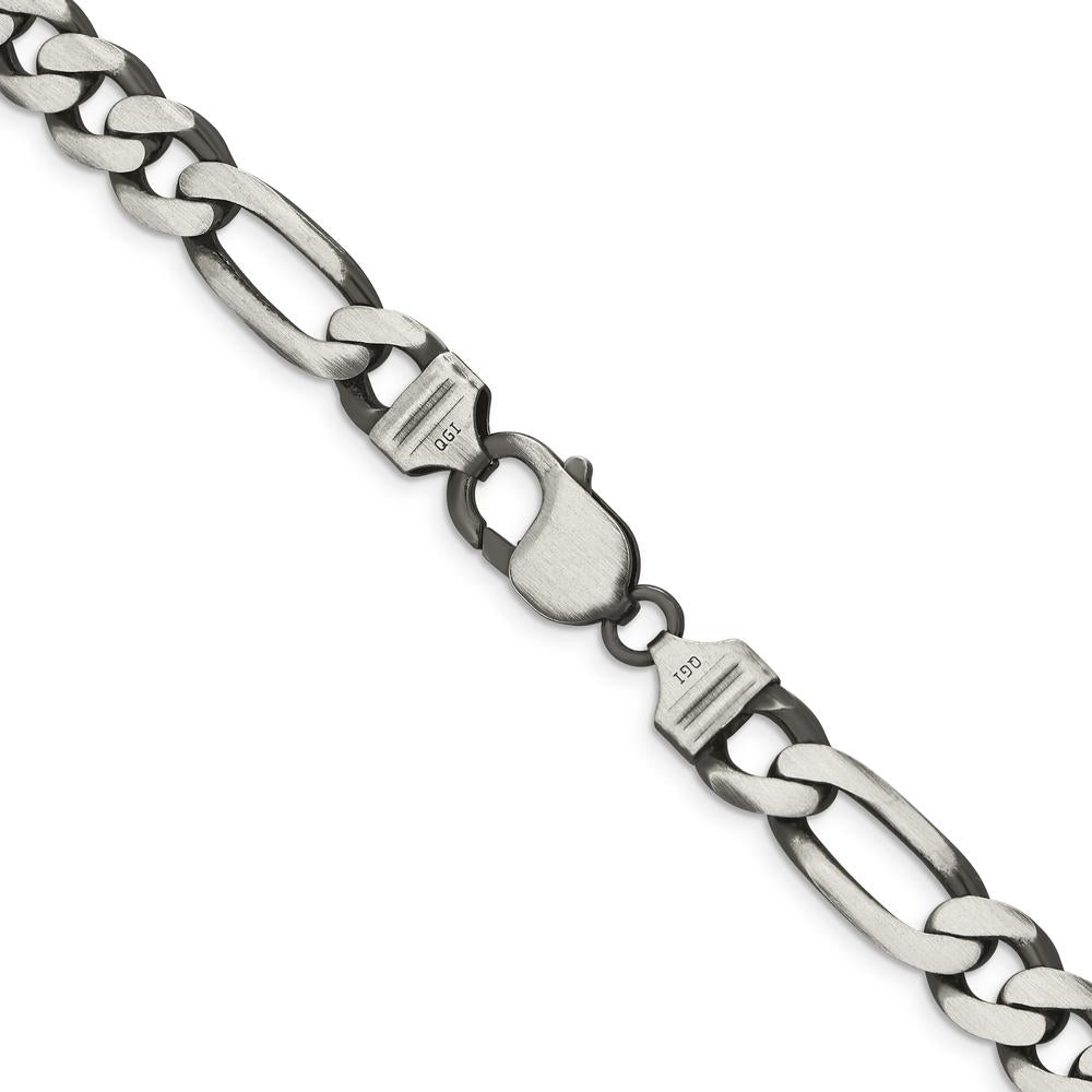 Sterling Silver 24" Figaro Chain Necklace with Antiqued Finish - 9mm Width by Lumare Gioia