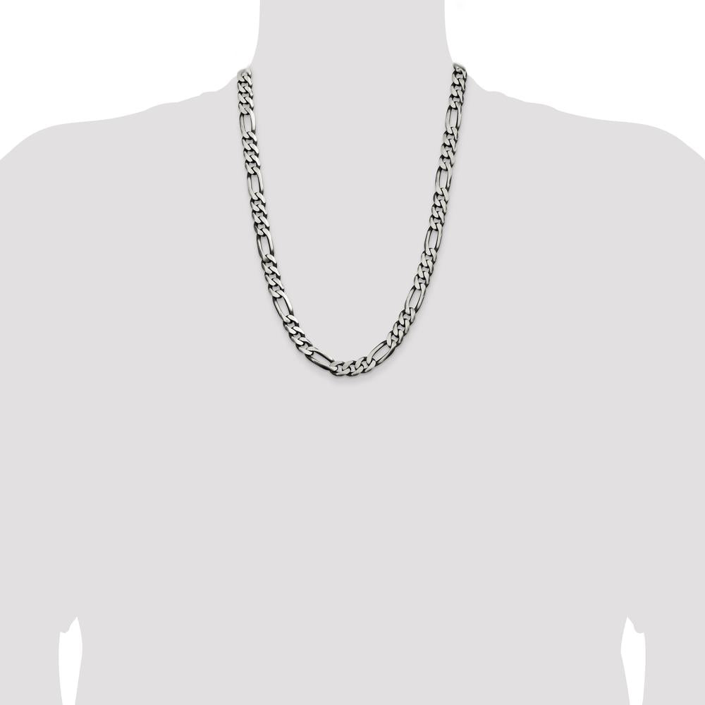 Sterling Silver 24" Figaro Chain Necklace with Antiqued Finish - 9mm Width by Lumare Gioia