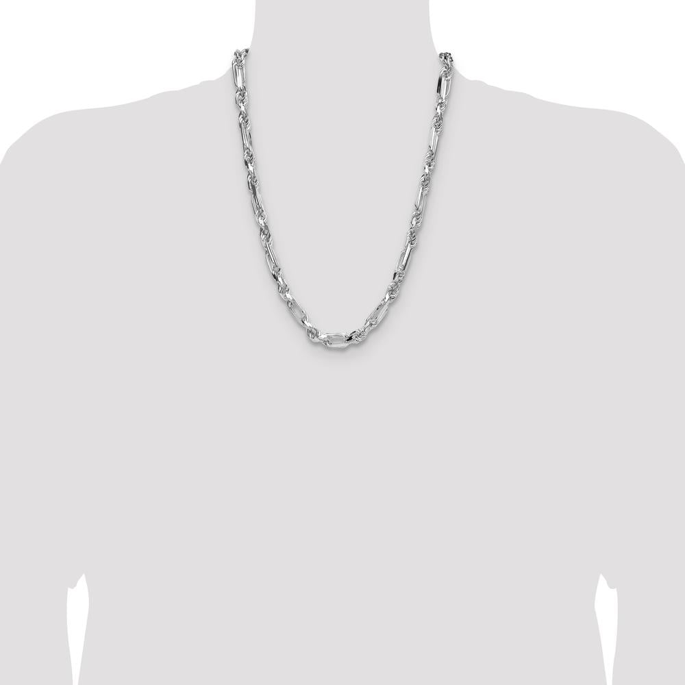 Sterling Silver 24" Figaro Chain with Diamond-Cut Links - 7mm Width by Lumare Gioia