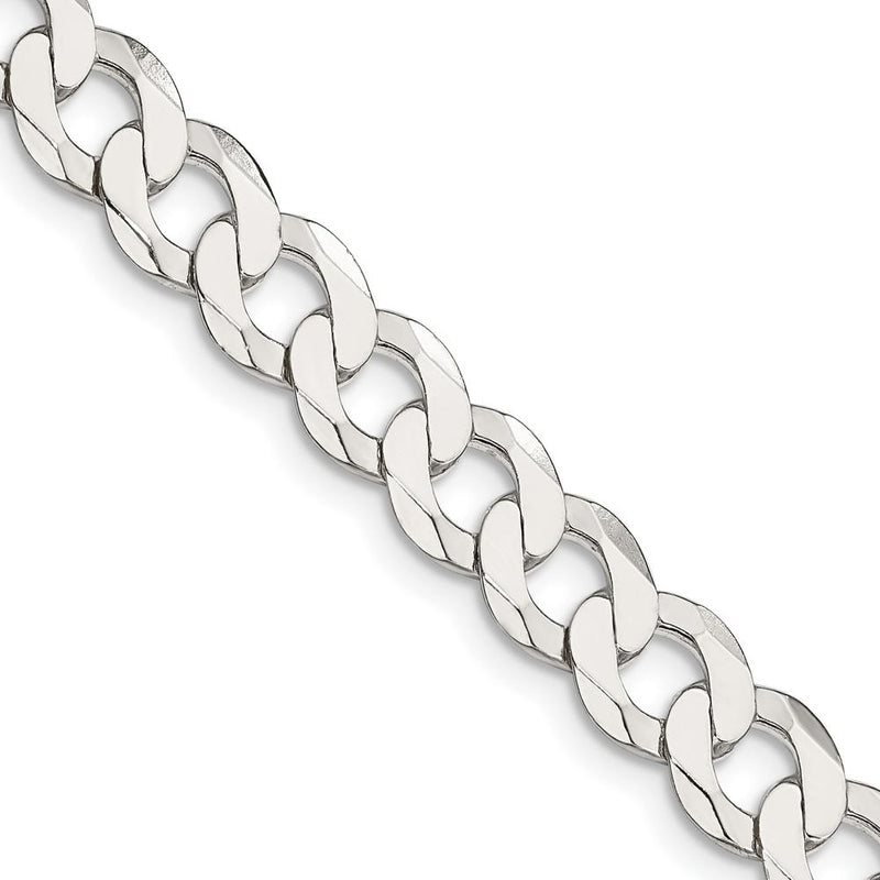 Sterling Silver 24" Flat Curb Chain - 8mm Width with Lobster Clasp by Lumare Gioia