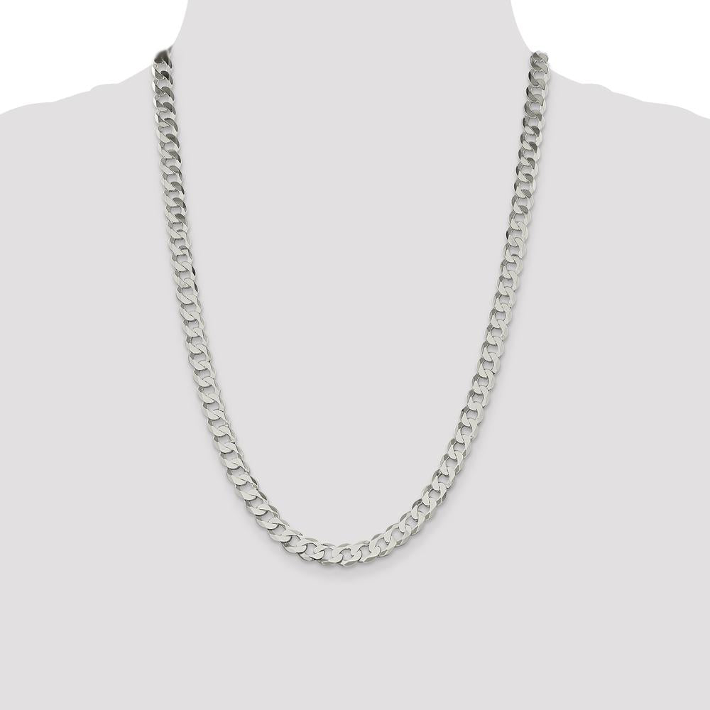 Sterling Silver 24" Flat Curb Chain - 8mm Width with Lobster Clasp by Lumare Gioia