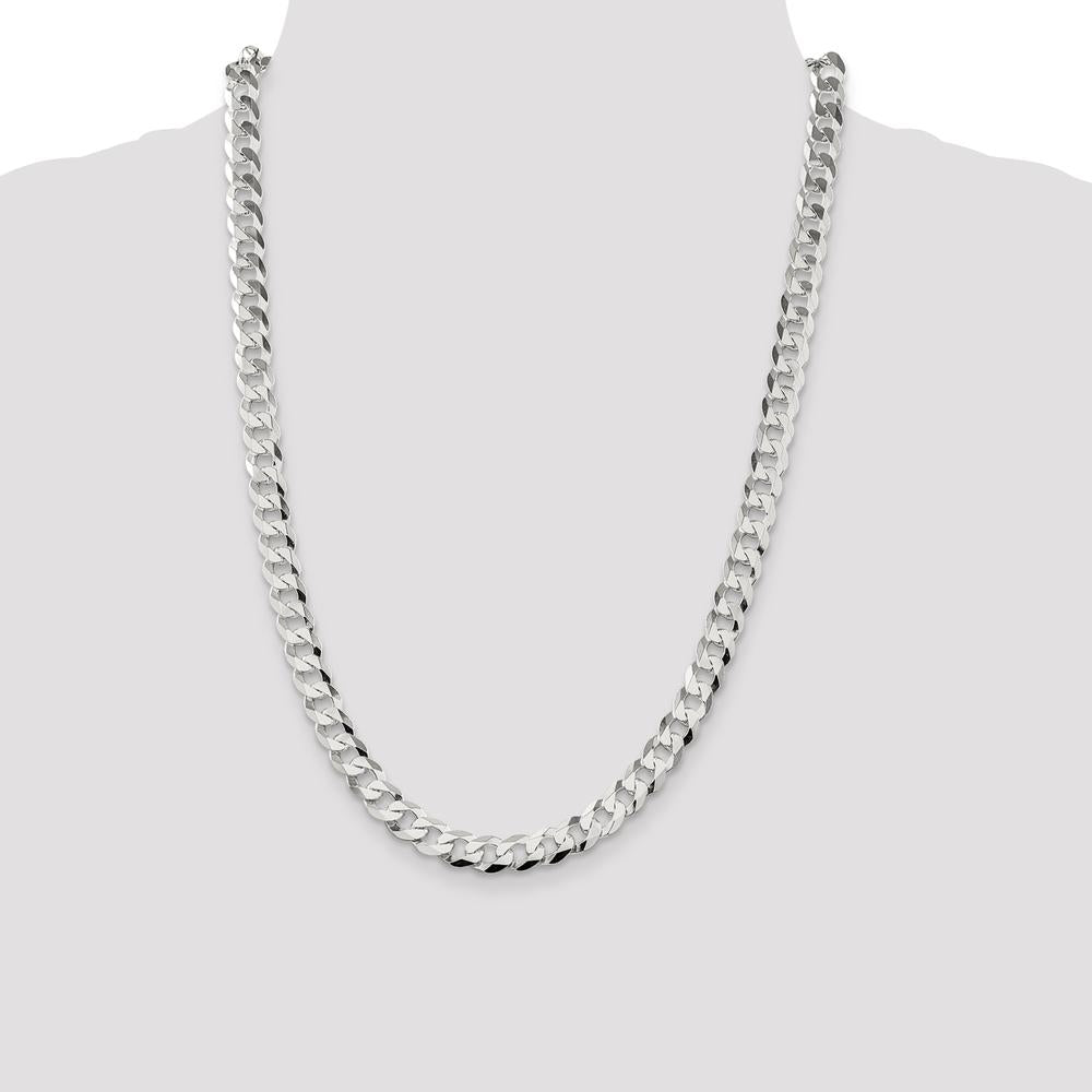 Sterling Silver 24" Flat Curb Chain Necklace - 8.5mm Width, Polished Finish by Lumare Gioia
