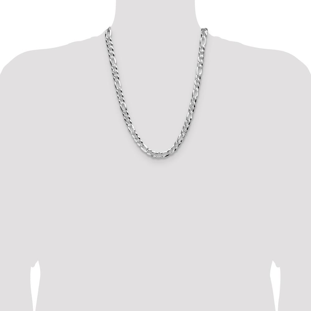 Sterling Silver 24" Flat Diamond-Cut Figaro Chain - 8.5mm Width by Lumare Gioia