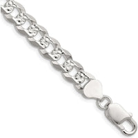 Sterling Silver 24" Flat Diamond-Cut Pave Curb Chain Necklace - 8.25mm Width by Lumare Gioia