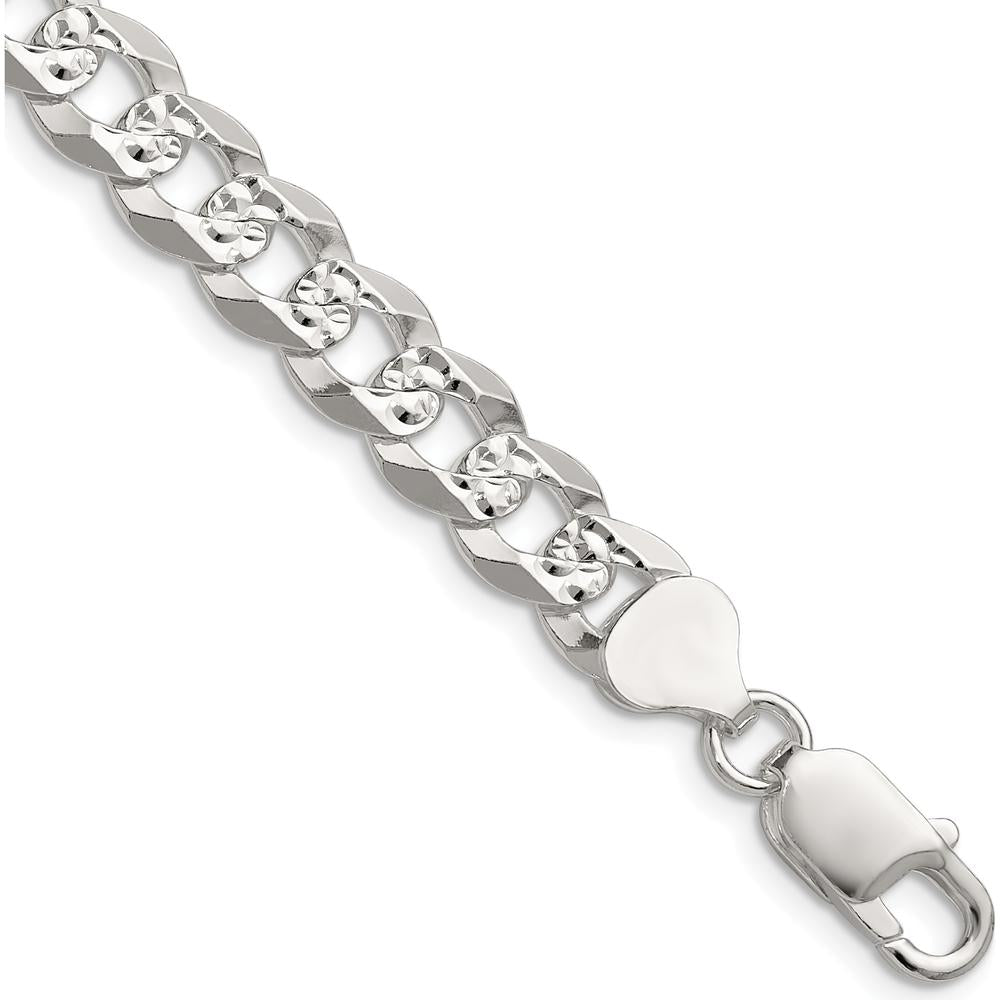 Sterling Silver 24" Flat Diamond-Cut Pave Curb Chain Necklace - 8.25mm Width by Lumare Gioia