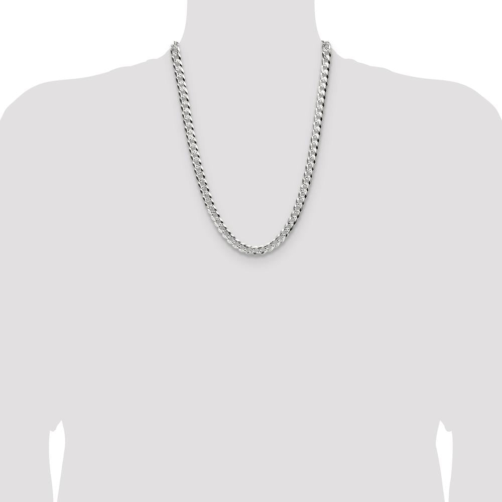 Sterling Silver 24" Flat Diamond-Cut Pave Curb Chain Necklace - 8.25mm Width by Lumare Gioia
