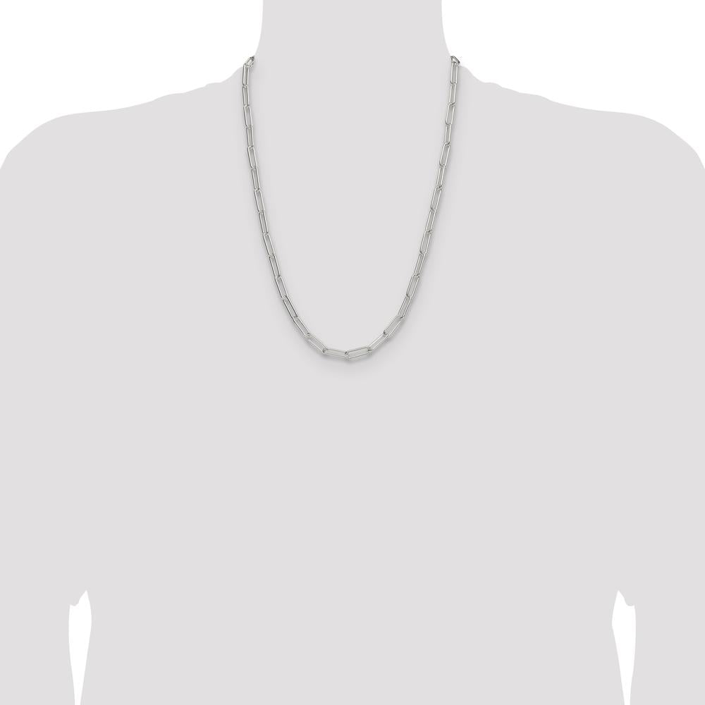 Sterling Silver 24" Polished 5.5mm Paperclip Chain Necklace with Lobster Clasp by Lumare Gioia