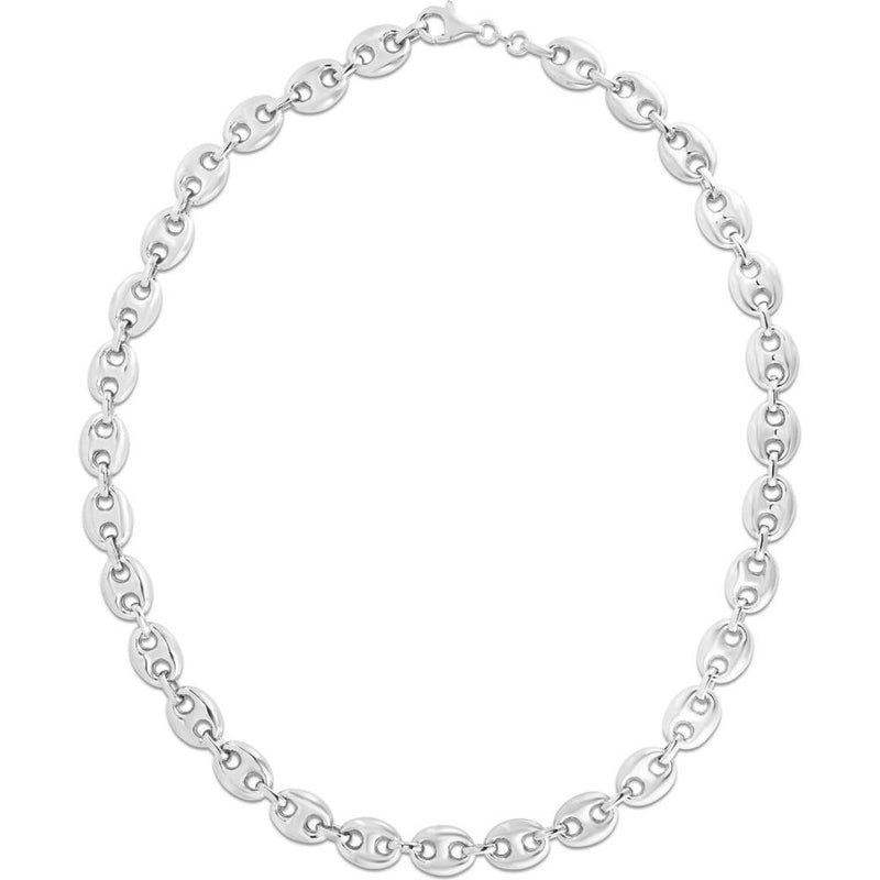 Sterling Silver 24" Puffed Mariner Chain Necklace - 9.2mm Wide Polished Finish by Orozza Fine Jewelry