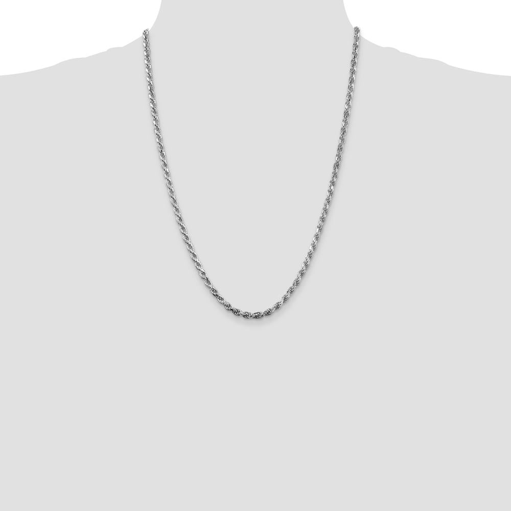 Sterling Silver 24" Rhodium-Plated 3.75mm Diamond-Cut Rope Chain with Lobster Clasp by Lumare Gioia
