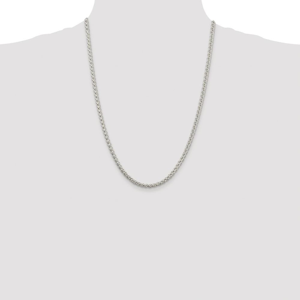 Sterling Silver 24" Rhodium-Plated 4mm Round Spiga Chain with Polished Finish by Lumare Gioia