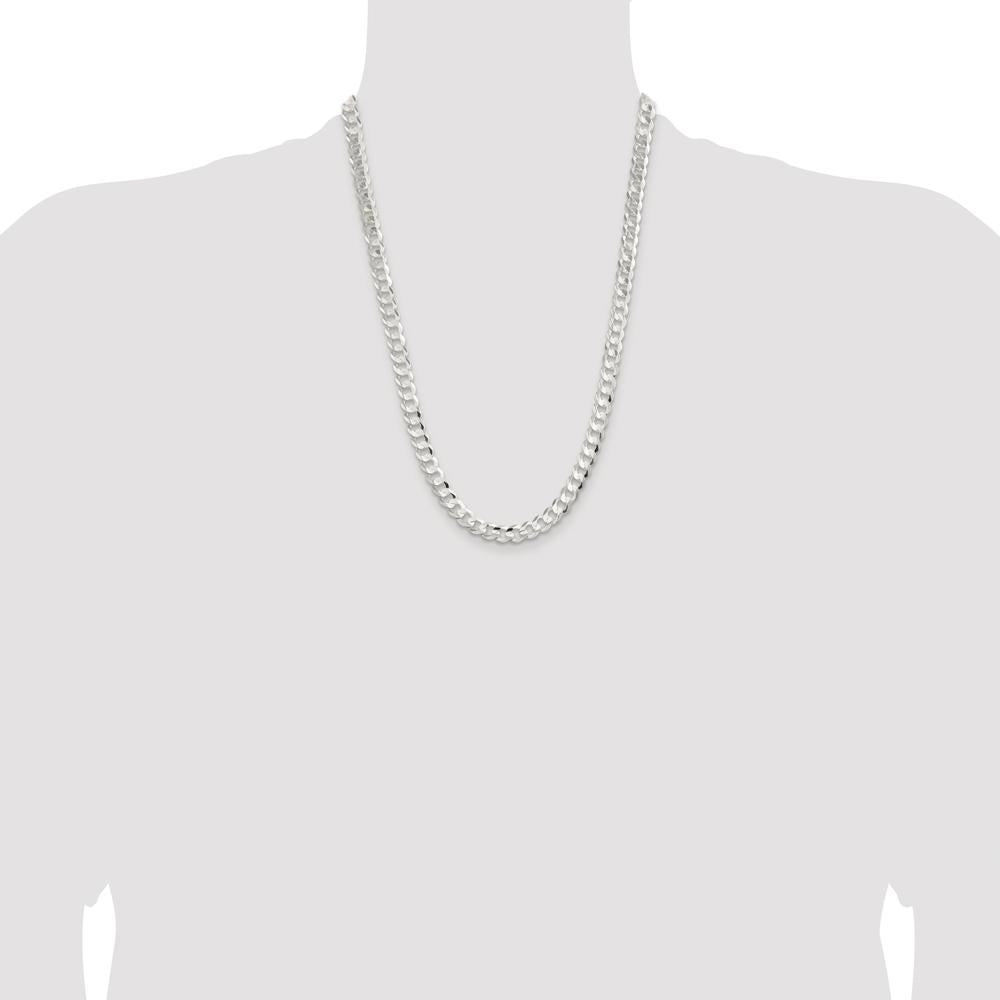 Sterling Silver 24" Rhodium-Plated 7.8mm Concave Beveled Curb Chain by Lumare Gioia