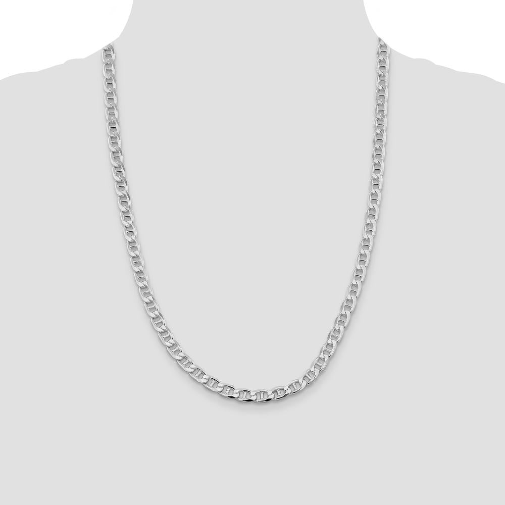 Sterling Silver 24" Rhodium-Plated Diamond-Cut Anchor Chain Necklace by Lumare Gioia