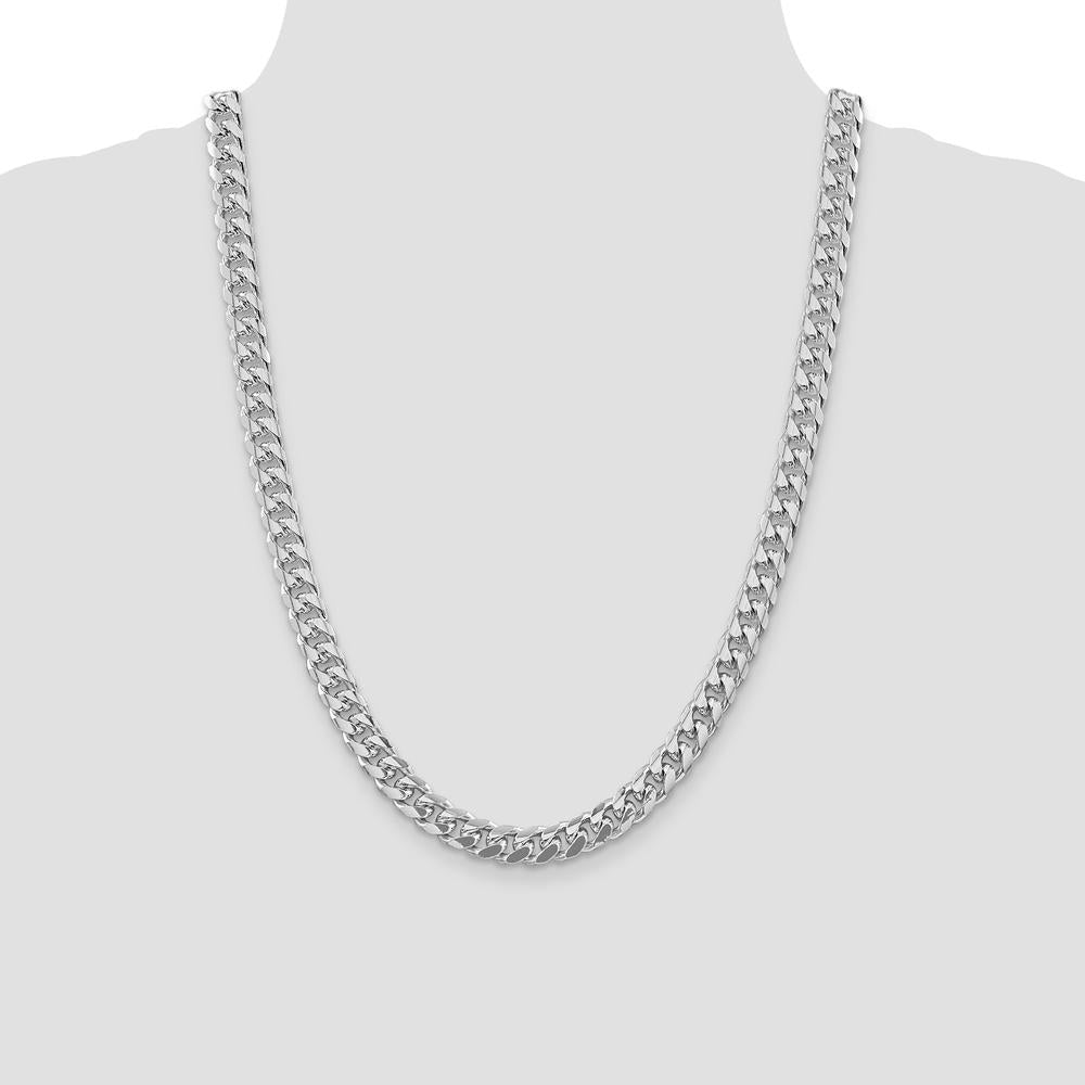 Sterling Silver 24" Rhodium-Plated Diamond-Cut Curb Chain - 8.5mm Width by Lumare Gioia