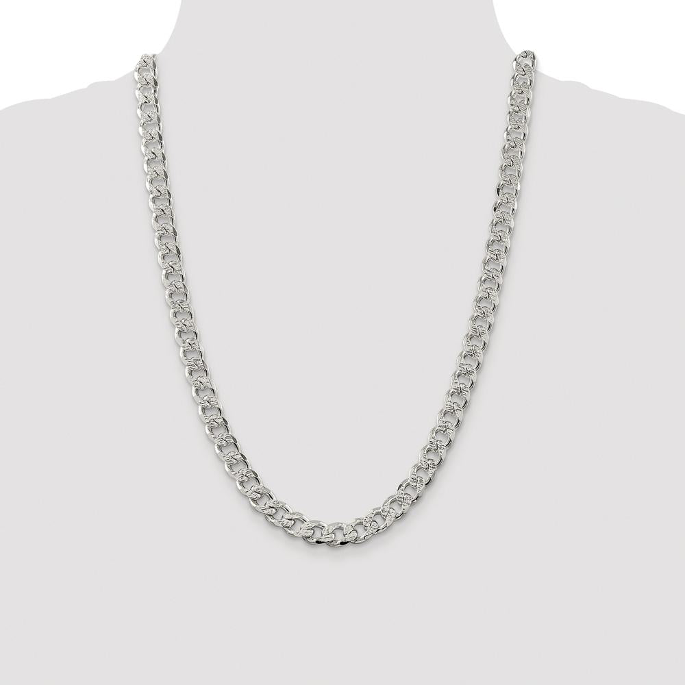 Sterling Silver 24" Rhodium-Plated Pavé Curb Chain - 9.3mm Width by Lumare Gioia