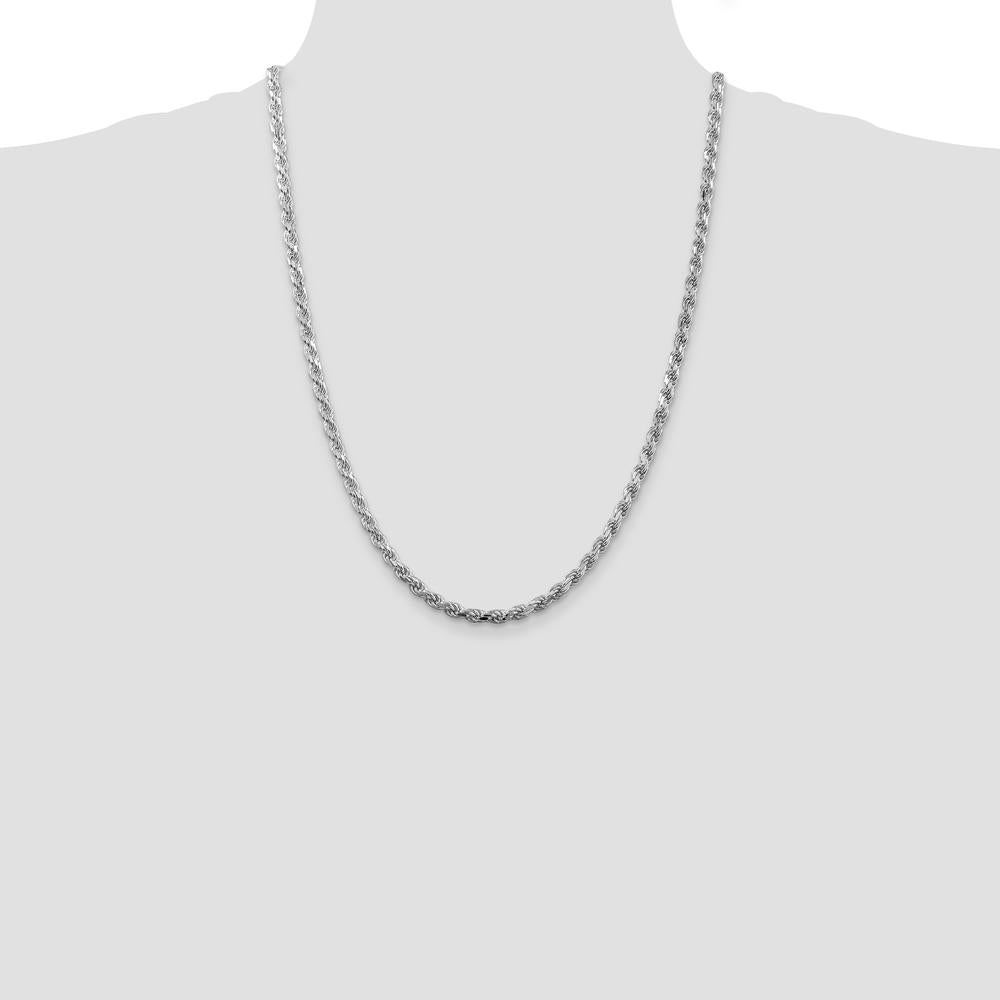 Sterling Silver 24" Rope Chain Necklace with Rhodium-Plated Finish and Diamond-Cut Texture by Lumare Gioia