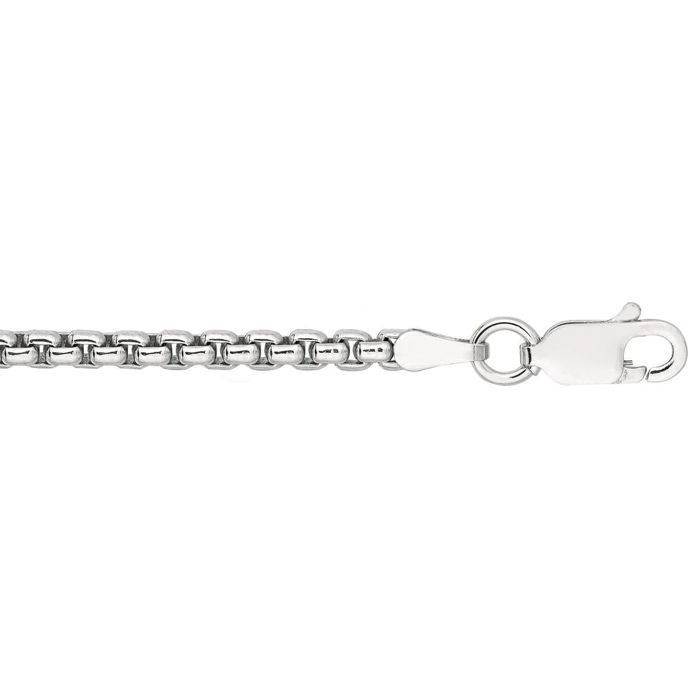 Sterling Silver 24" Round Box Chain Necklace with Polished Lobster Clasp by Orozza Fine Jewelry