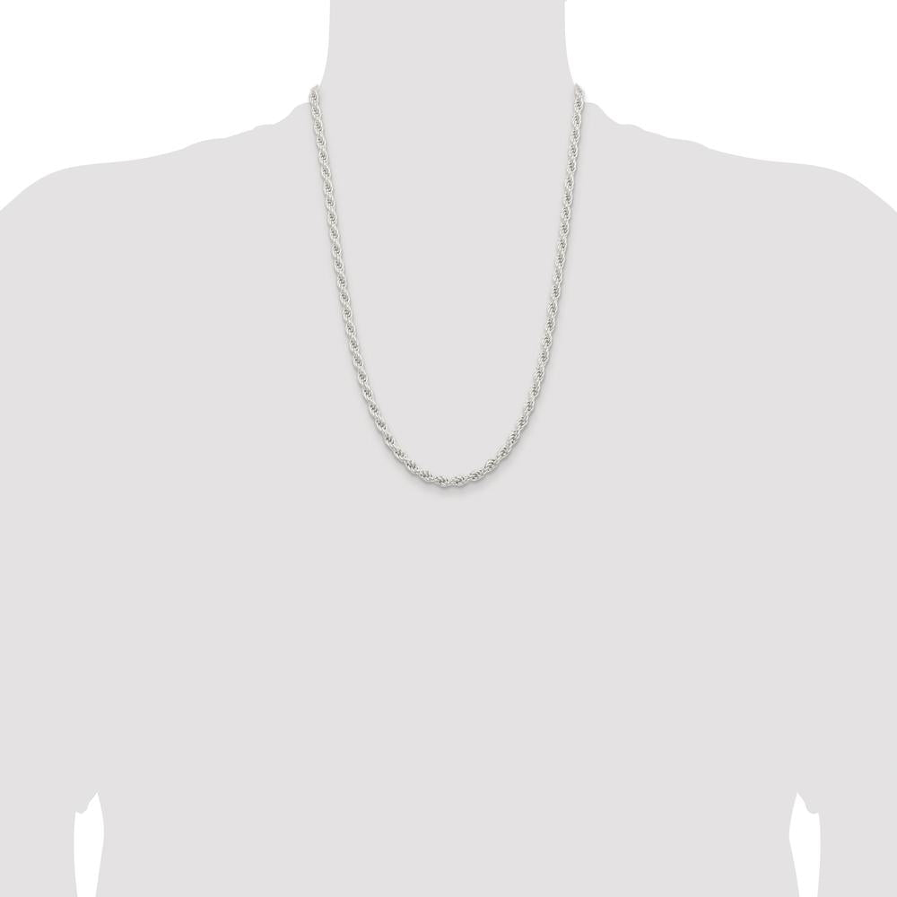 Sterling Silver 24" Solid Rope Chain Necklace with Rhodium Plating by Lumare Gioia