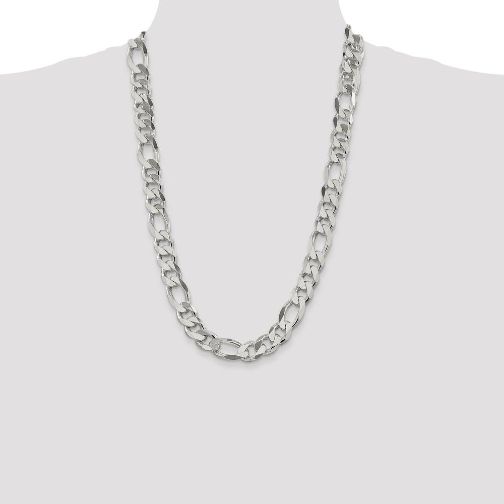 Sterling Silver 26" 13.5mm Polished Figaro Chain Necklace by Lumare Gioia