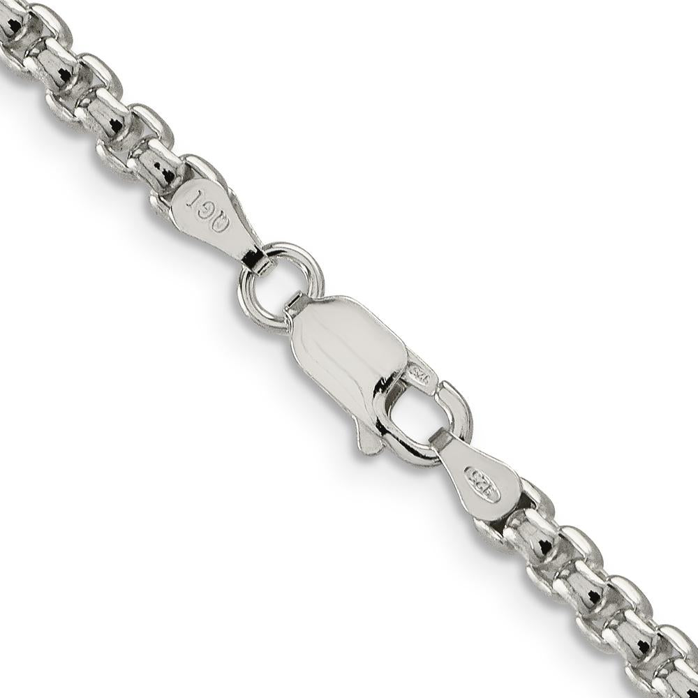 Sterling Silver 26" 3.6mm Polished Box Chain Necklace with Anti-Tarnish Coating by Lumare Gioia
