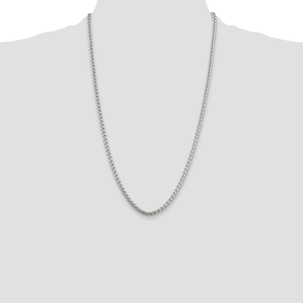 Sterling Silver 26" 3.6mm Polished Box Chain Necklace with Anti-Tarnish Coating by Lumare Gioia