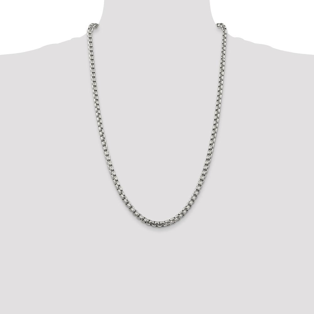 Sterling Silver 26" 5.2mm Round Box Chain with Lobster Clasp - Polished Finish by Lumare Gioia