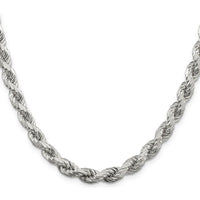 Sterling Silver 26" 6.5mm Diamond-Cut Rope Chain Necklace - Polished Finish by Lumare Gioia