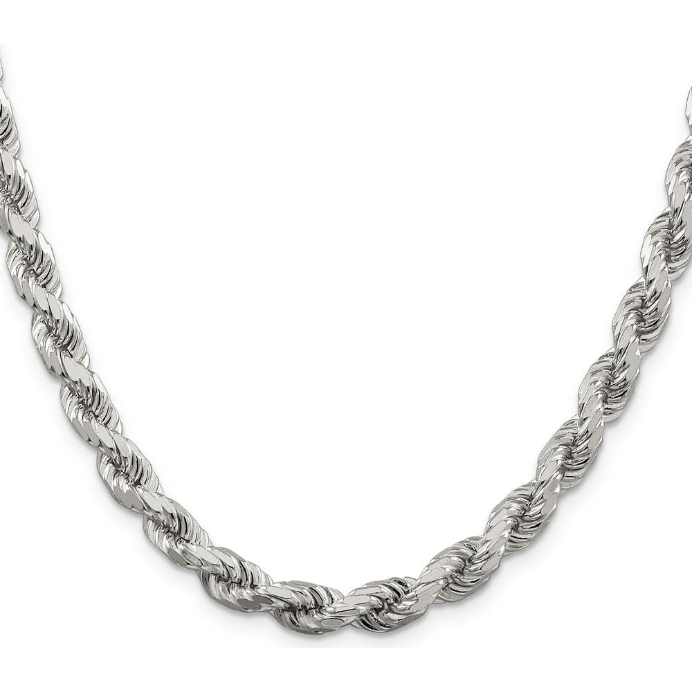 Sterling Silver 26" 6.5mm Diamond-Cut Rope Chain Necklace - Polished Finish by Lumare Gioia