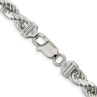 Sterling Silver 26" 6.5mm Diamond-Cut Rope Chain Necklace - Polished Finish by Lumare Gioia