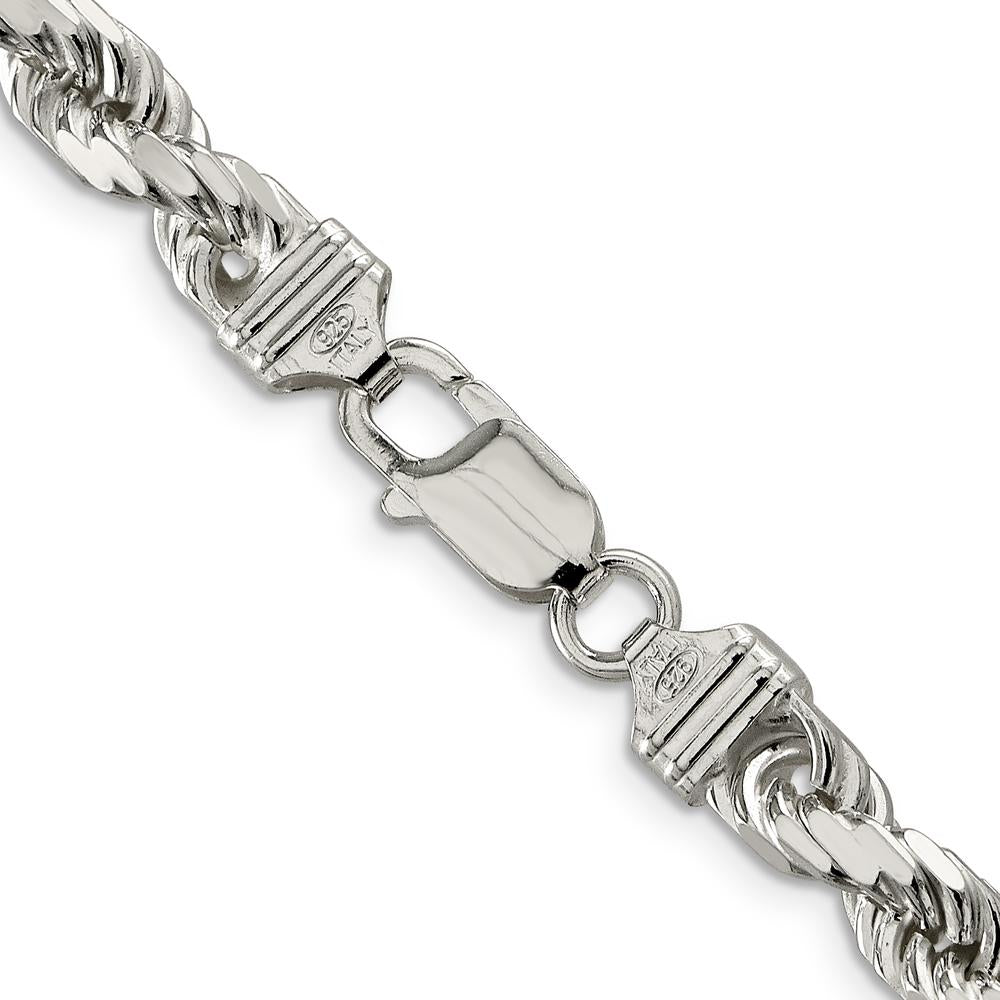 Sterling Silver 26" 6.5mm Diamond-Cut Rope Chain Necklace - Polished Finish by Lumare Gioia
