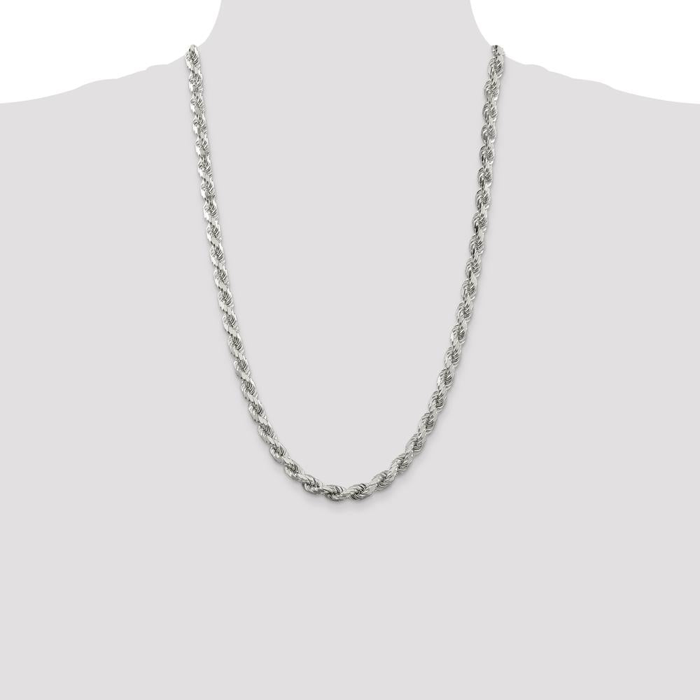 Sterling Silver 26" 6.5mm Diamond-Cut Rope Chain Necklace - Polished Finish by Lumare Gioia