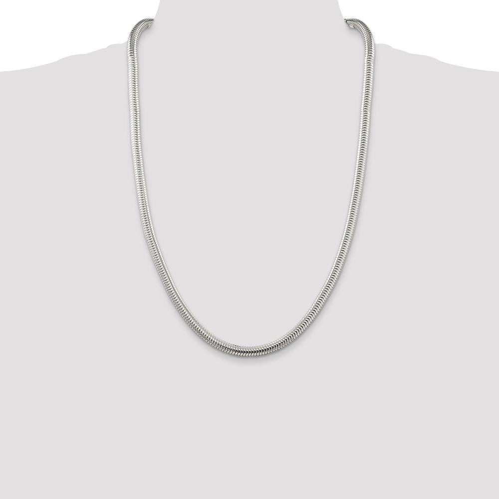 Sterling Silver 26" 6mm Round Snake Chain Necklace - Polished Finish with Lobster Clasp by Lumare Gioia