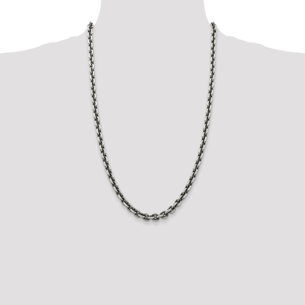 Sterling Silver 26" 7.0mm Diamond-Cut Elongated Cable Link Chain with Lobster Clasp by Lumare Gioia