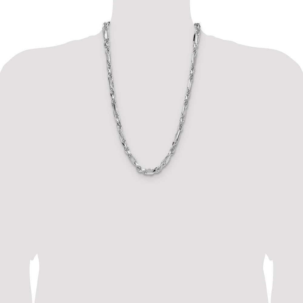 Sterling Silver 26" 7mm Diamond-Cut Figaro Chain Necklace - Polished Finish by Lumare Gioia