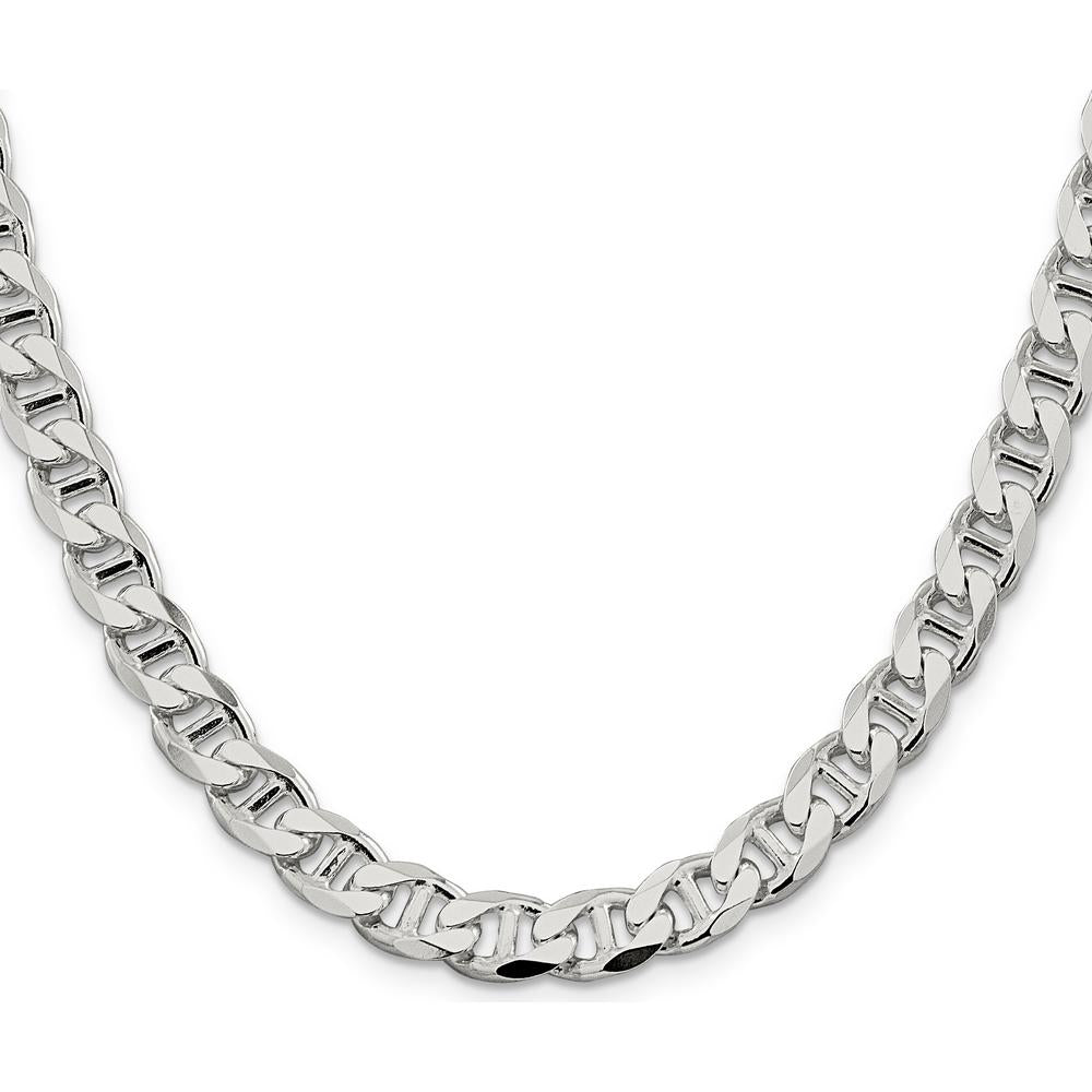 Sterling Silver 26" 8.25mm Diamond-Cut Flat Anchor Curb Chain with Lobster Clasp by Lumare Gioia
