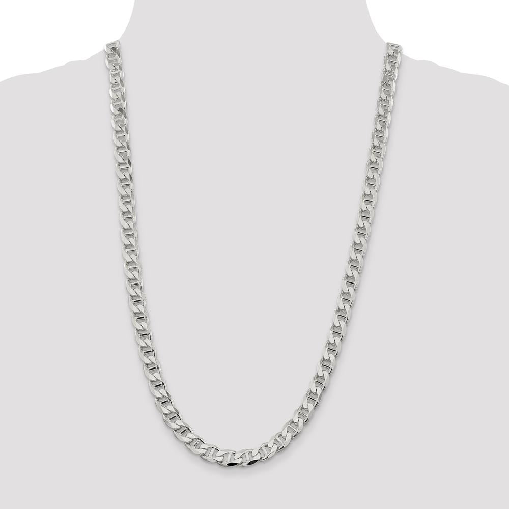 Sterling Silver 26" 8.25mm Diamond-Cut Flat Anchor Curb Chain with Lobster Clasp by Lumare Gioia