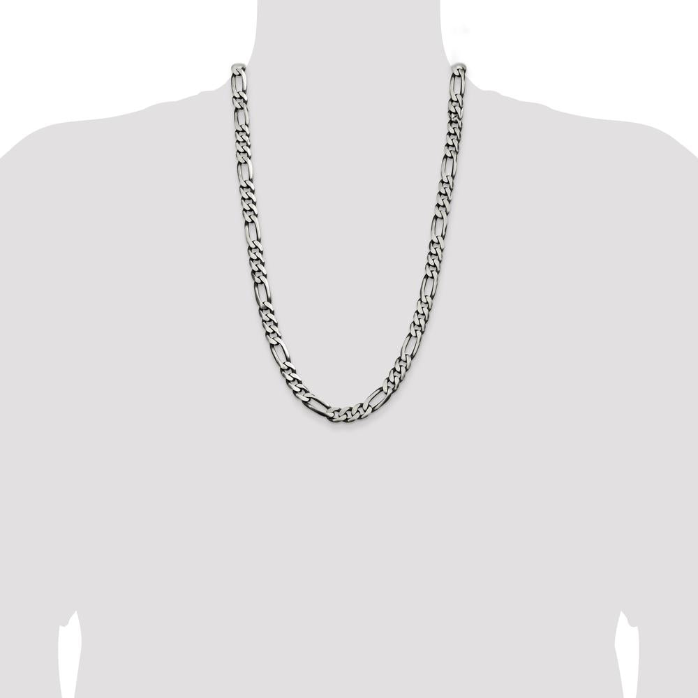 Sterling Silver 26" 9mm Figaro Chain Necklace with Lobster Clasp by Lumare Gioia