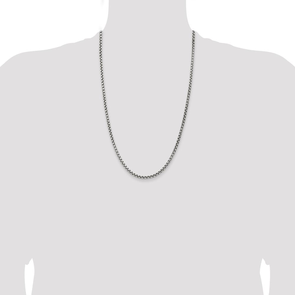 Sterling Silver 26" Antiqued 3.6mm Round Box Chain Necklace with Lobster Clasp by Lumare Gioia