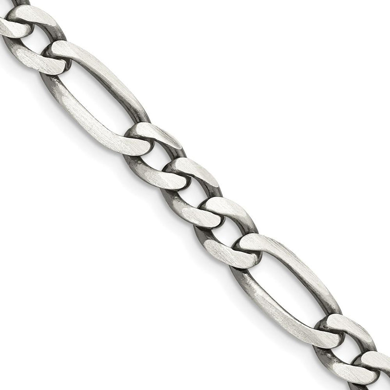 Sterling Silver 26" Antiqued Figaro Chain - 6.5mm Wide with Lobster Clasp by Lumare Gioia