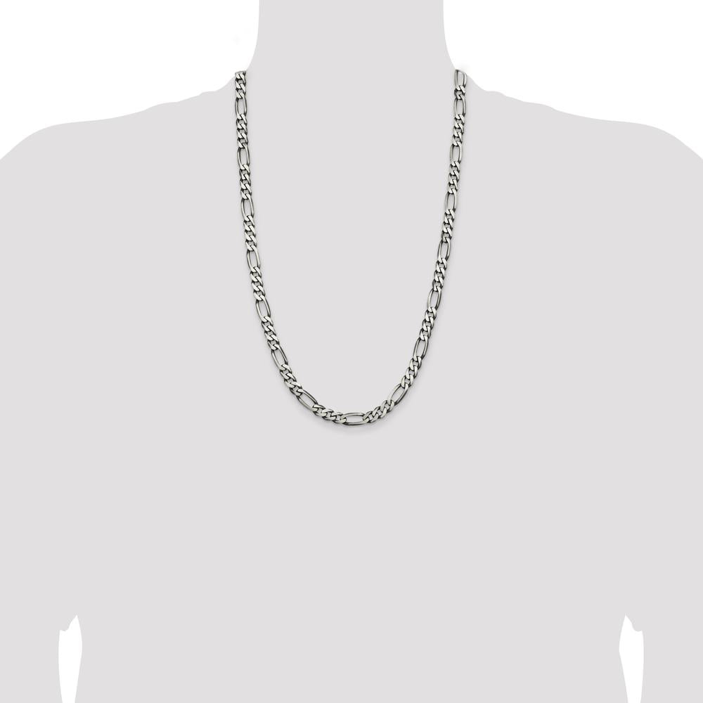 Sterling Silver 26" Antiqued Figaro Chain - 6.5mm Wide with Lobster Clasp by Lumare Gioia