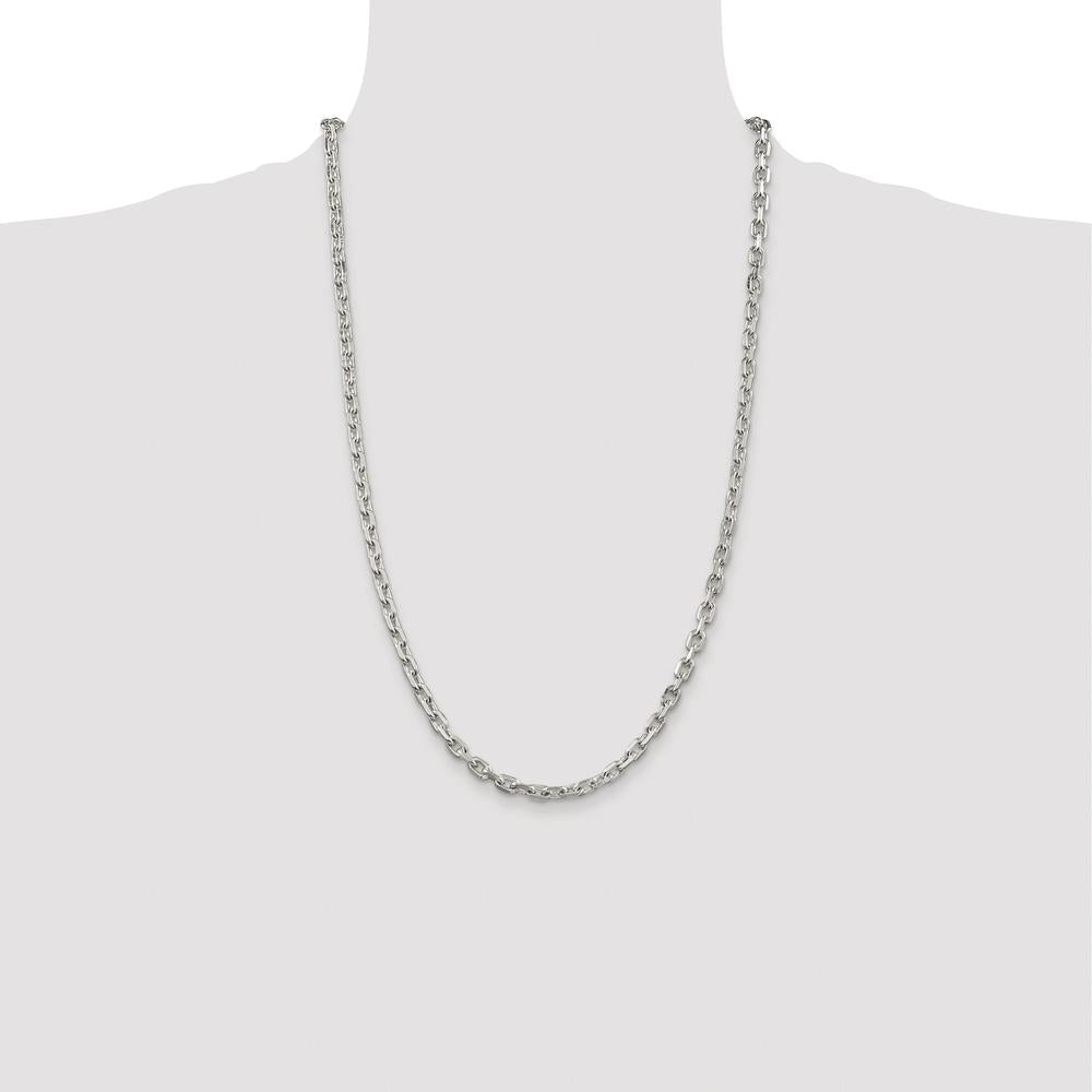 Sterling Silver 26" Beveled Oval Cable Chain with Rhodium Plating by Lumare Gioia