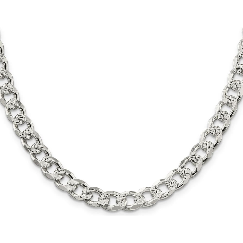 Sterling Silver 26" Curb Chain Necklace with Polished Pavé Texture and Lobster Clasp by Lumare Gioia