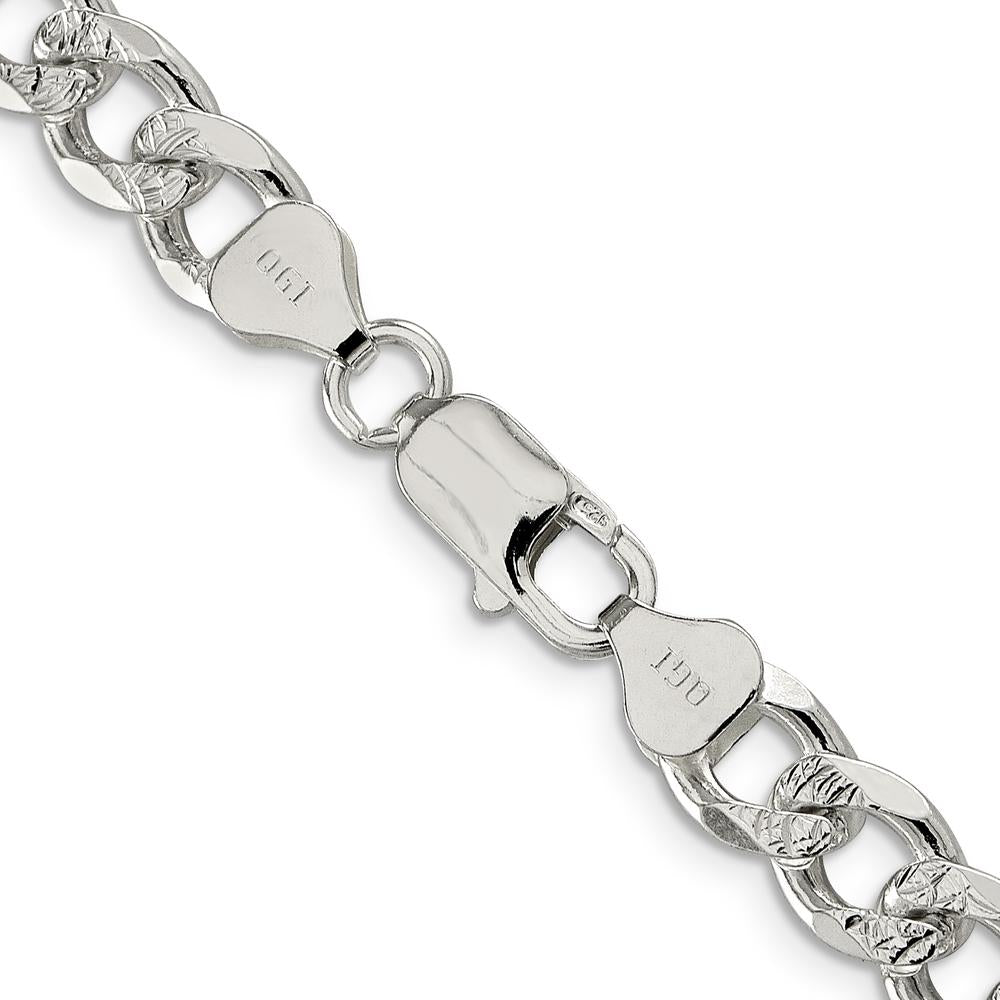 Sterling Silver 26" Curb Chain Necklace with Polished Pavé Texture and Lobster Clasp by Lumare Gioia